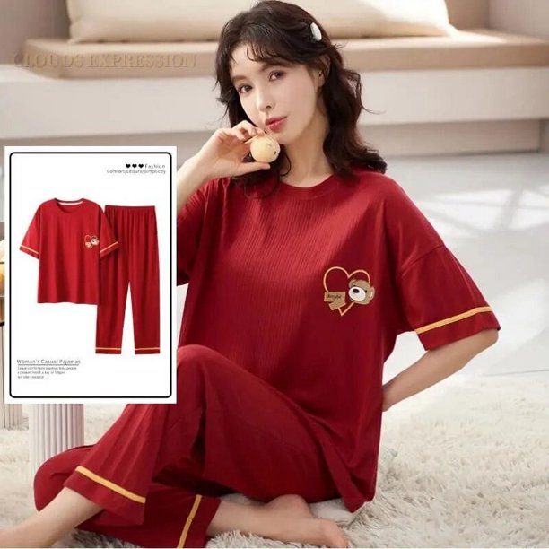 Conjunto de Pijama grande de manga corta para Mujer, ropa de dormir de punto de algodón con lunares, Pijama elegante para el hogar, 5XL, Verano
