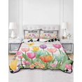 thumbnail image 2 of Quilt King Size Bedding Set, Colorful Tulip Reversible Summer Quilt 3 Pieces, Farmhouse Floral Welcome Black Checker Lightweight Bedspreads Coverlets with 2 Pillow Shams for All Seasons, 2 of 5