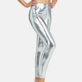 thumbnail image 6 of ALLLIST Womens Pants Metallic Foil Print Elastic Waist Leather Pants Tight Silver Plain Party Pants for Teen, 6 of 6
