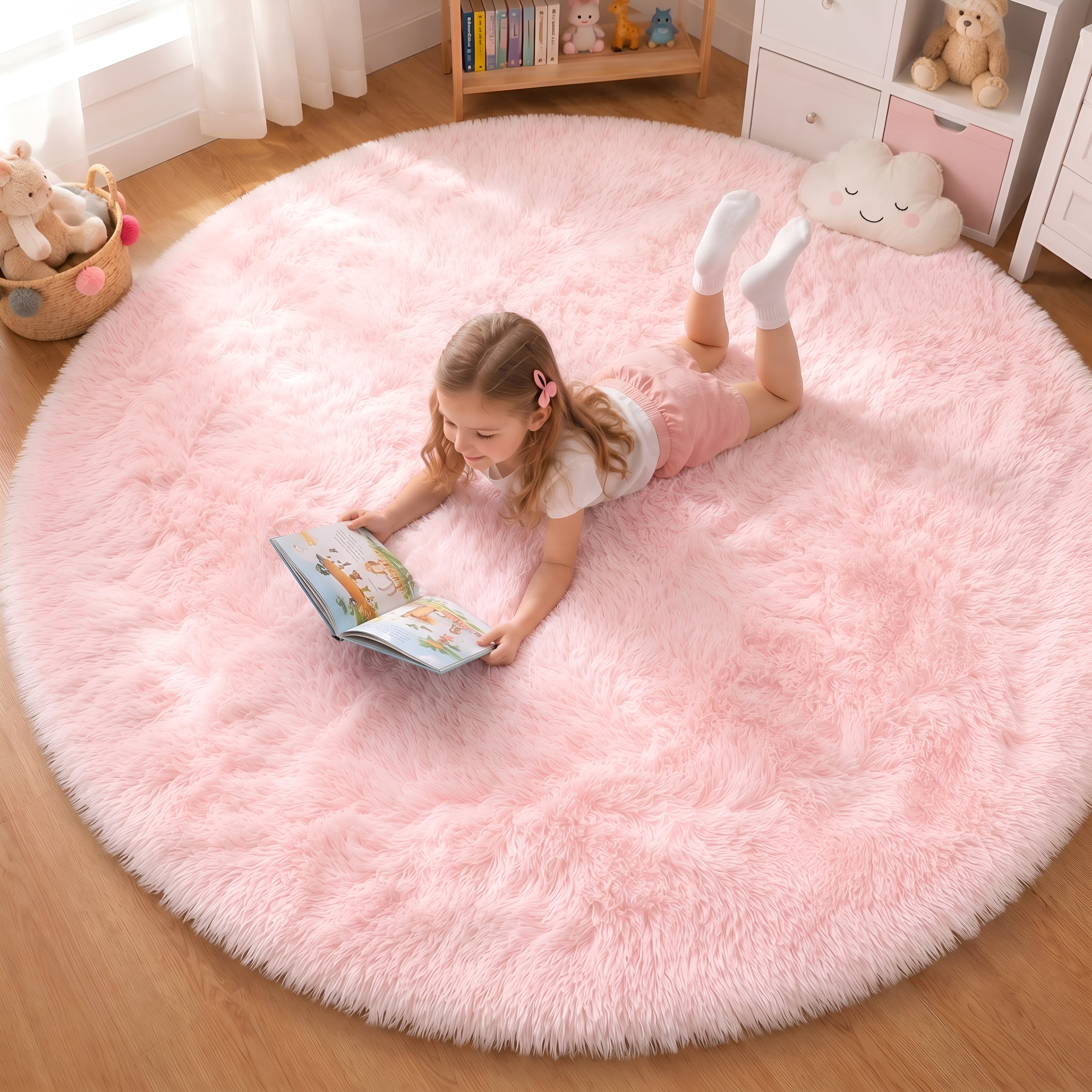 Sanmadrola Super Soft Fluffy Indoor Area Rugs 4x4 Feet, Fuzzy Rugs for Bedroom Living Room, Shaggy for Nursery Baby Room Kids Rugs, Furry Rug Shag Carpet for Boys Girls Dorm Room