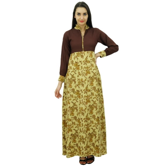 Bimba Women's Floral Parited Shirt Collar Long Maxi Jilbab Full Sleeve