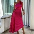 thumbnail image 3 of Kaemgyyd Satin Dresses for Women One-Shoulder Elegant Silk Midi Dress Asymmetrical Hem Evening Party Cocktail Gowns, 3 of 5