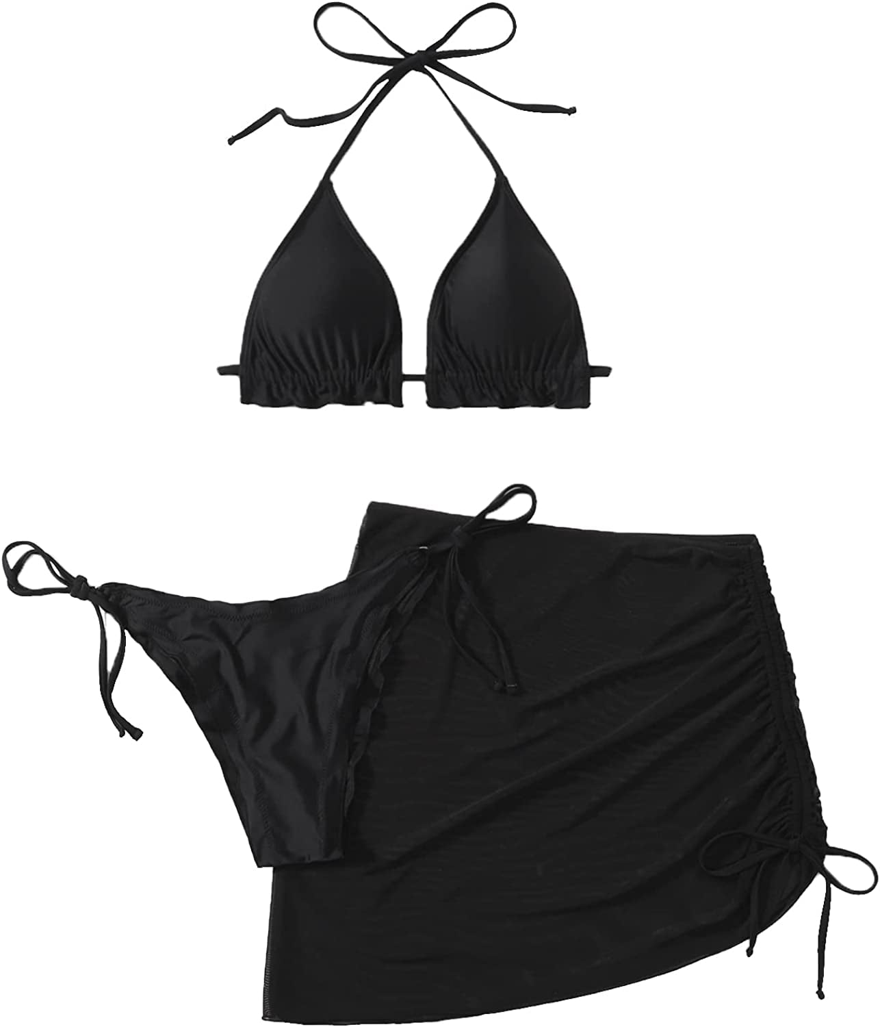 Afrikaanse smal Grappig ZWQIANWEXFED Women's 4 Piece Swimsuits Triangle Bikini Bathing Suits with  Mesh Beach Skirt & Bandana - Walmart.com