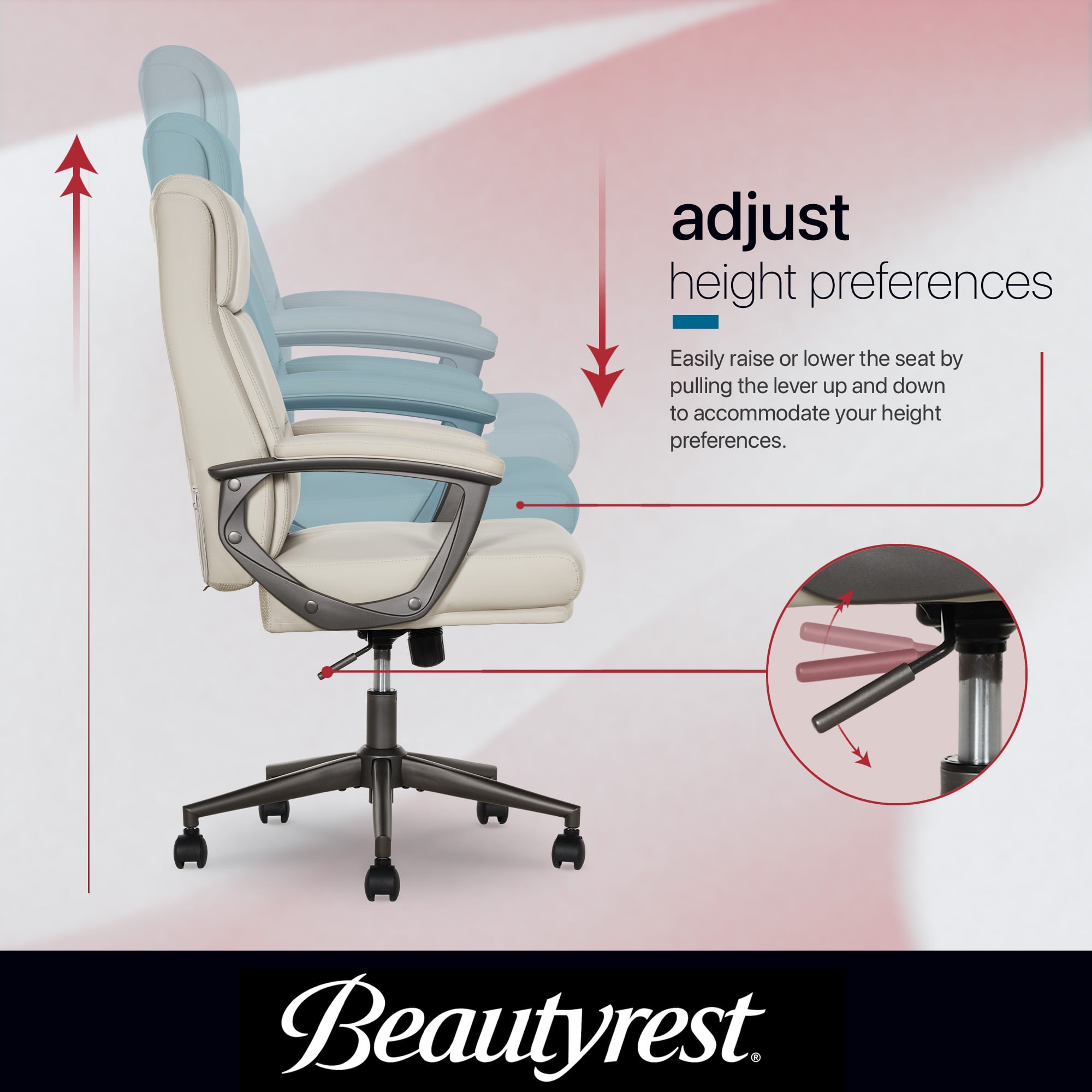 Beautyrest Amara Ergonomic Manager Office Chair with Padded Armrest for Teens and Adults, Ivory