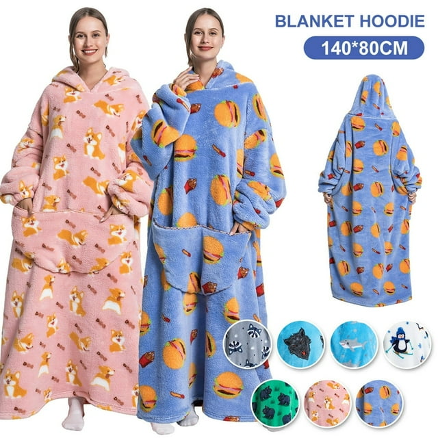 Blanket Hoodie 55 Inch Extra Long Oversized Soft Wearable Blanket with Sleeves and Large Front Pocket Winter Warm Sweatshirt Blanket Comfortable Blanket for Adult
