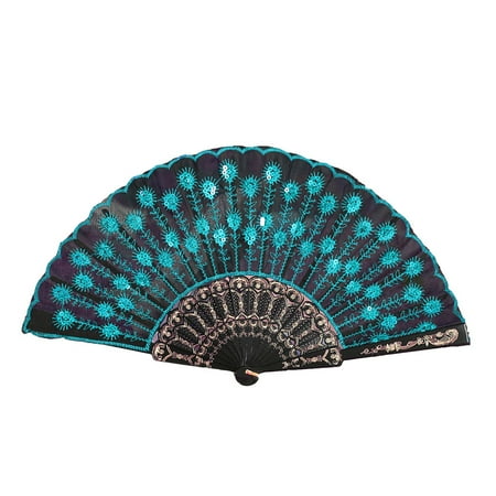 

SAVWSDZK Chinese Style Dance Wedding Party Lace Silk Folding Hand Held Flower Fan Table Top Fans for Bedroom