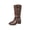 Brown, variant on Black Ladies Knee High Boots With Belt Buckle Detail Round Square Toe Chunky Low Heel For Casual Winter Indoor Outdoor Daily Wear Size 43