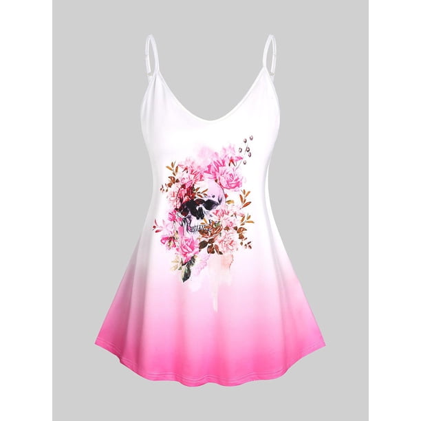 Top Sin Mangas de Talla Grande con Estampado de Flores Degradados Rosegal Camisetas sin mangas de talla grande