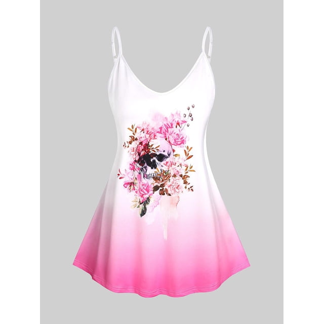 Top Sin Mangas de Talla Grande con Estampado de Flores Degradados Rosegal Camisetas sin mangas de talla grande