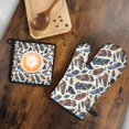 thumbnail image 5 of Blue and Brown Feather Pattern Kitchen Oven Mitt and Pot Holder Sets 2 Pcs for Baking, Cooking and Grilling, Heat Resistant Up To 392 °F, 5 of 7