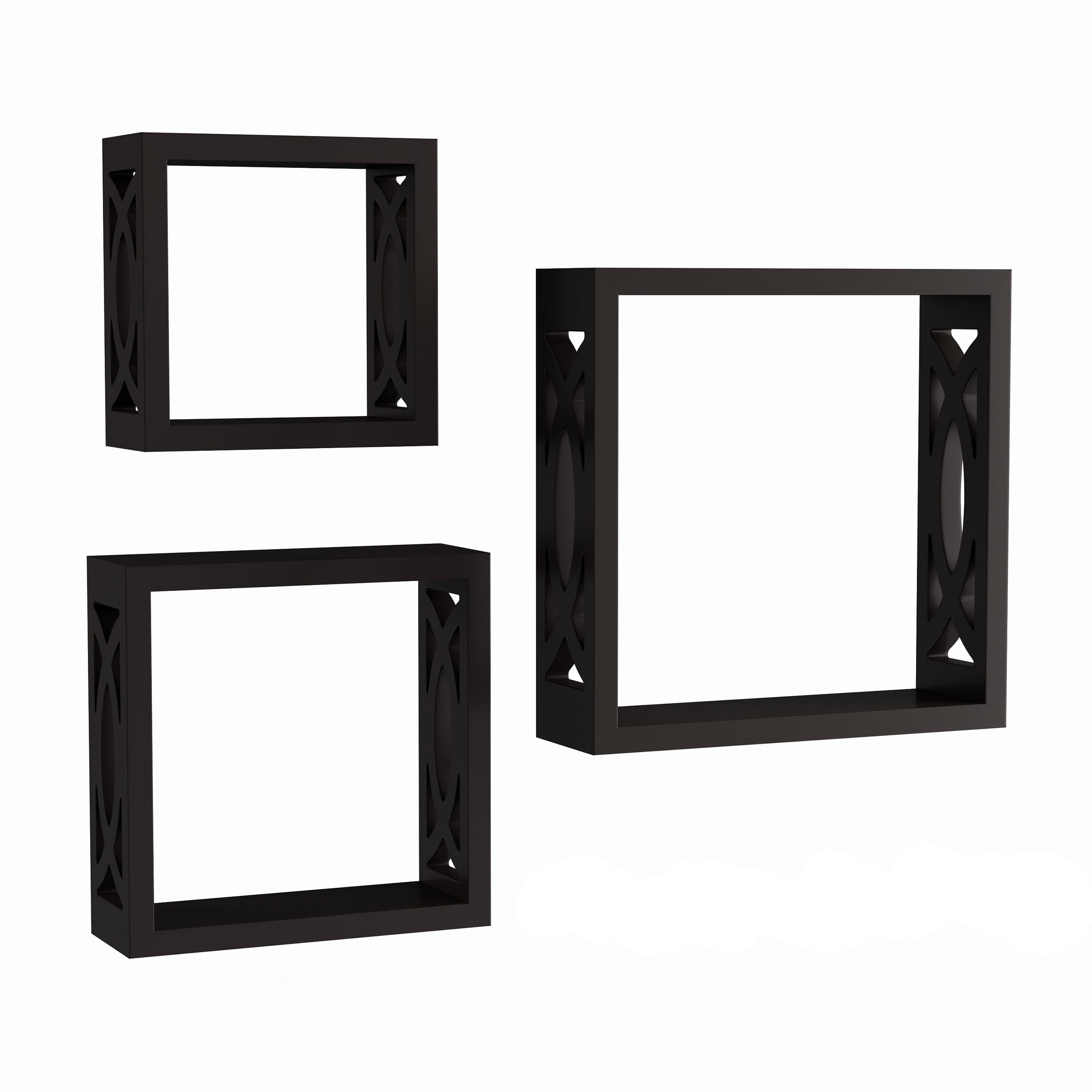Floating Shelves- Open Cube Wall Shelf Set with Hidden Brackets, 3 Sizes to Display Decor, Photos, More- Hardware Included by Lavish Home (Black)