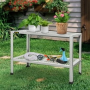 VEVOR Potting Bench, 42"L x 24"W x 32"H, Weathering Steel Outdoor Workstation Table with Adjustable Shelf, Multi-use Gardening Bench for Greenhouse, Patio, Porch, Backyard, Silver