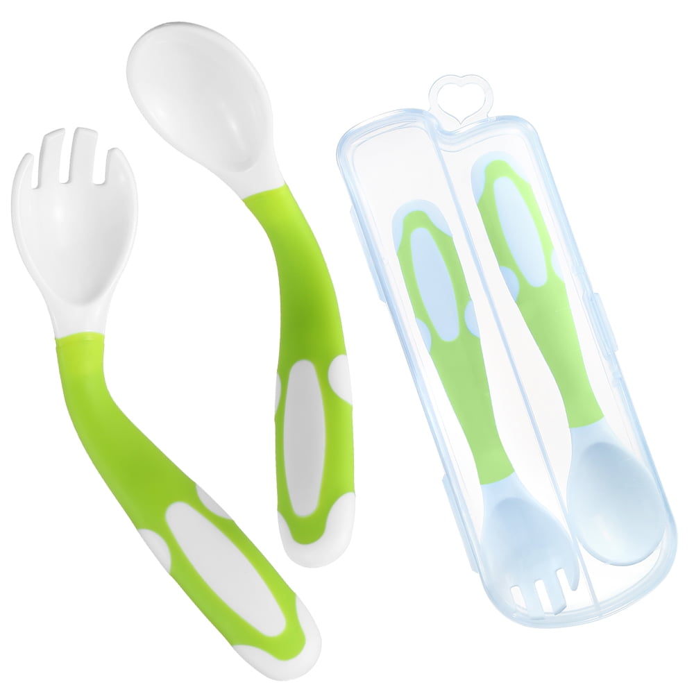 Tomshoo Baby Spoon and Fork Set Travel Case Bendable & Handle Baby
