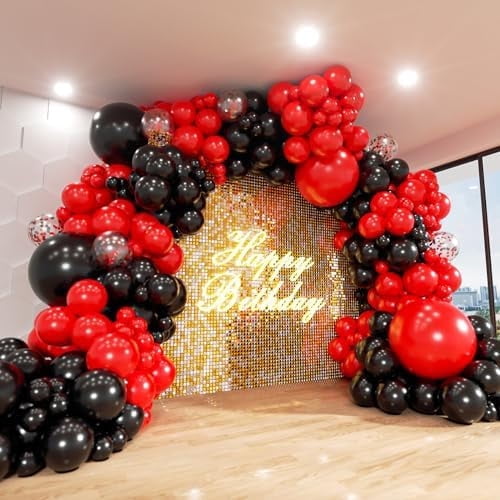 Red and Black Balloon Arch Kit, 140Pcs Different Sizes inch Black and Red Balloons and Confetti Party Balloon Garland Kit for Birthday, Wedding, Graduation, Anniversary, Prom Decorations