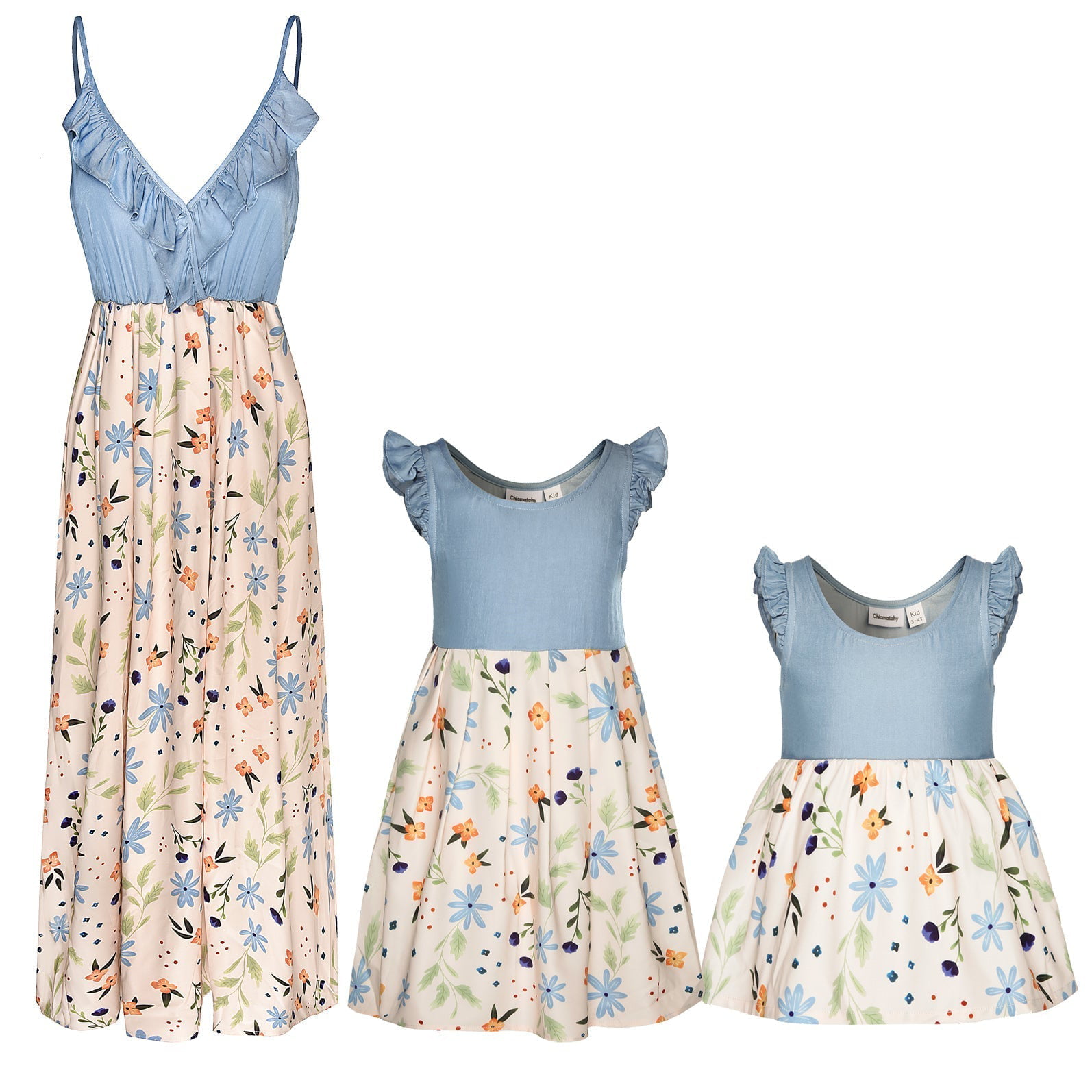 Floral Print Matching Maxi Family Dresses for Mom and Me - Walmart.com