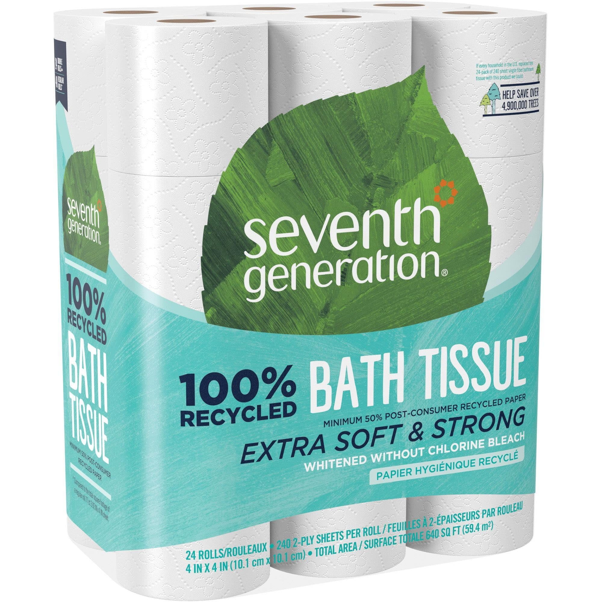 Seventh Generation 100 Recycled Bathroom Tissue Septic Safe 2-Ply White 240 Sheets Roll 24 /pack (SEV13738)
