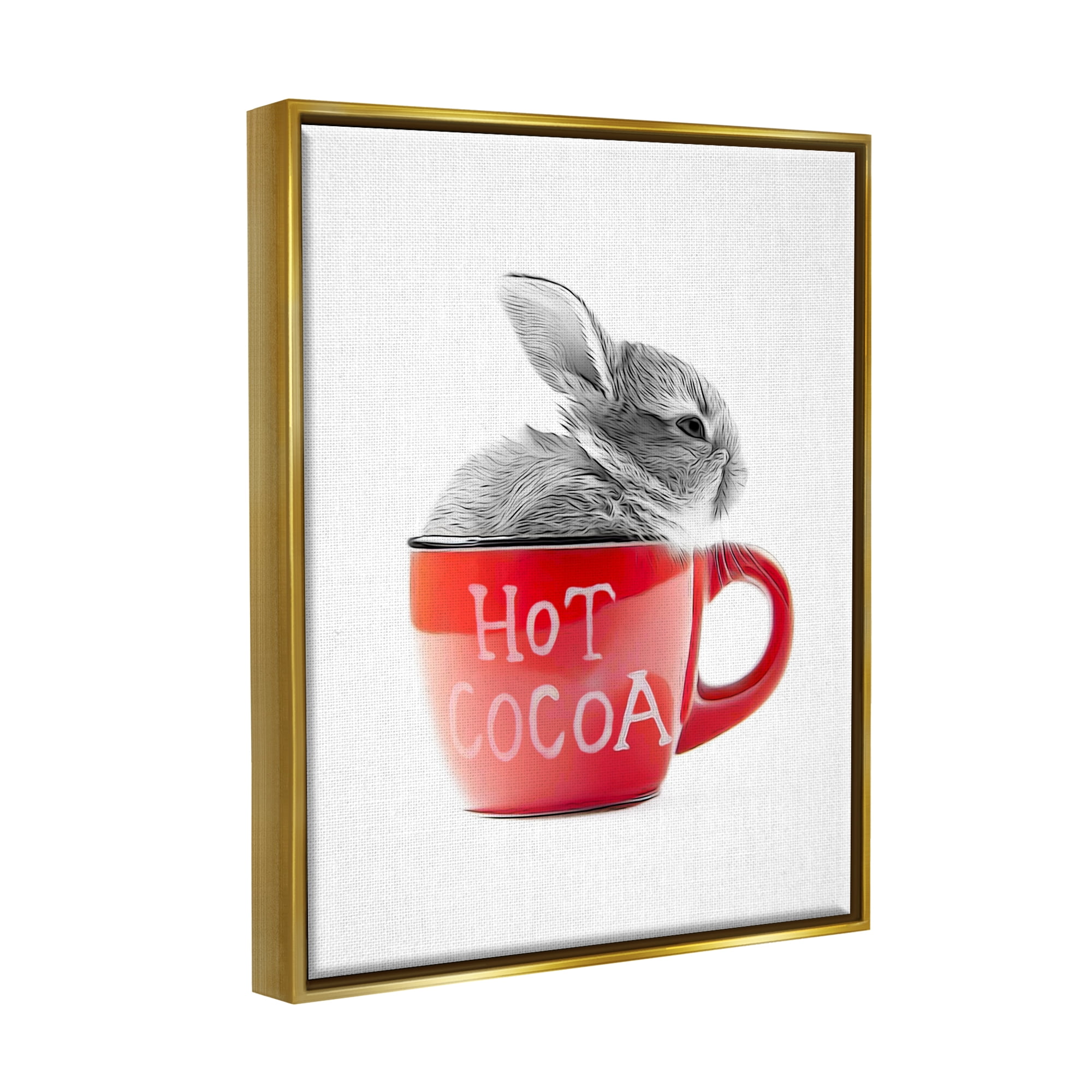 Stupell Industries Bunny in Red Mug Animals & Insects Painting Gold Floater Framed Canvas Art Print Wall Art, 17 x 21