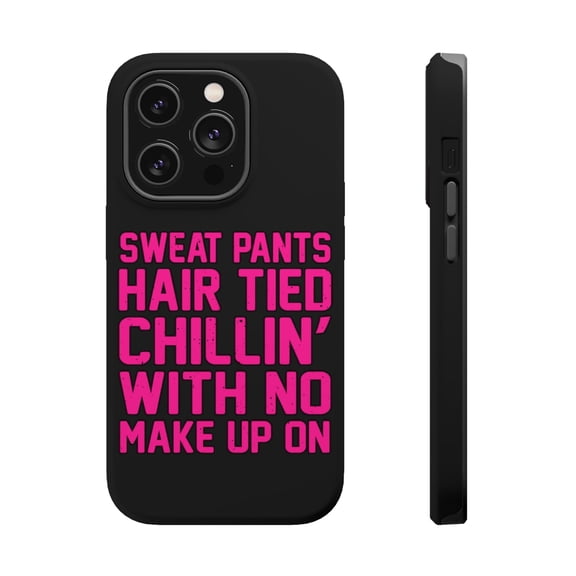 DistinctInk MagSafe Tough Case for Apple iPhone 15 Pro (6.1" Screen) - Sweat Pants Hair Tied Chillin' With No Make Up On - Tempered Glass Back