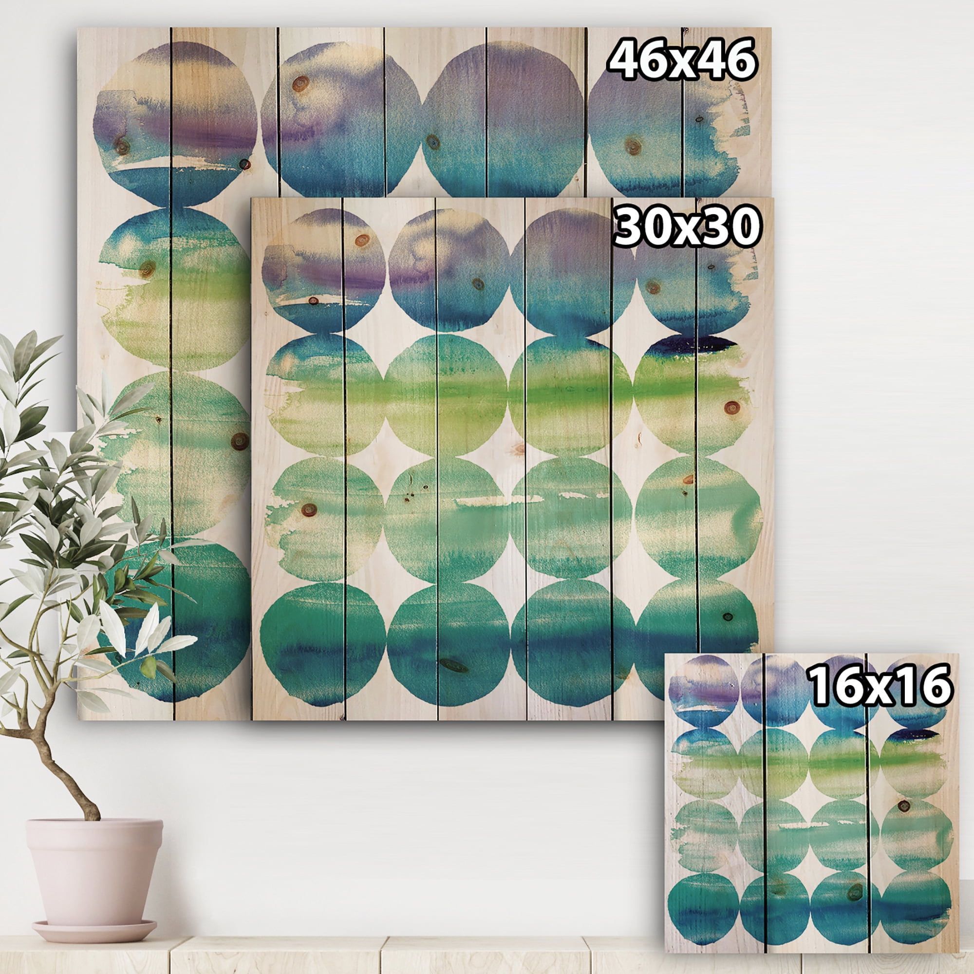 Designart 'Circle Abstract Blue Colorfields I' Modern & Transitional Print on Natural Pine Wood