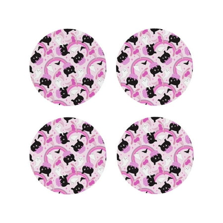 

Vsdgher Pink Girl Halloween Leather Coasters for Drinks Durable Drink Coasters 4 Set for Tabletop Protection Luxurious Home Décor and Housewarming Gift-Round Shape