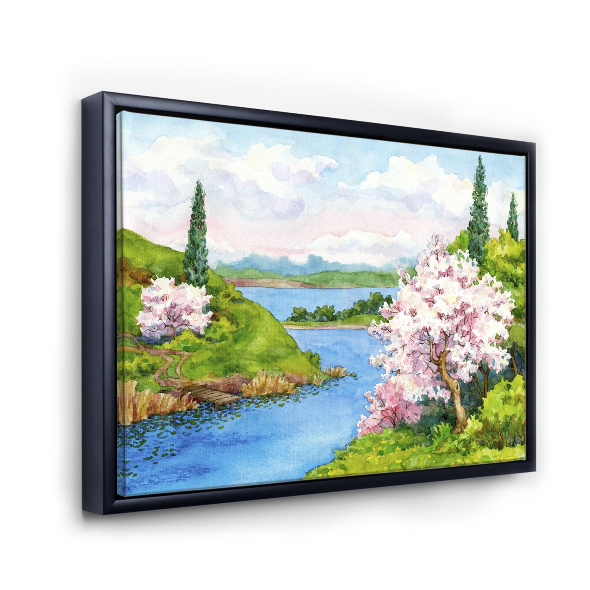 Designart 'A Bright Blue Sky Over Spring Landscape' Traditional Framed Canvas Wall Art Print