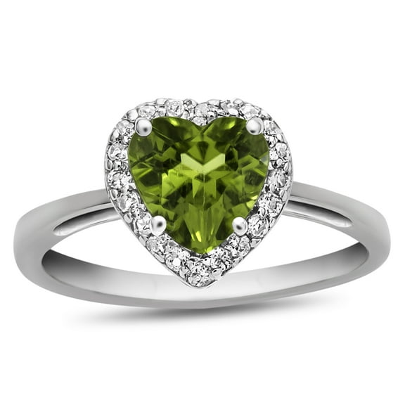 FJC Finejewelers 10k White Gold 6mm Heart Shaped Peridot with White Topaz accent stones Halo Ring