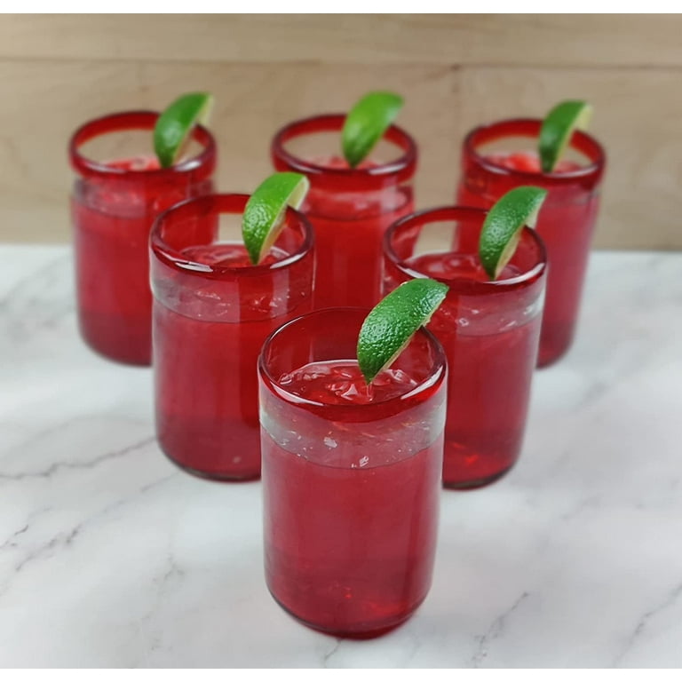 6 Hand Blown Water Glasses Solid Red 