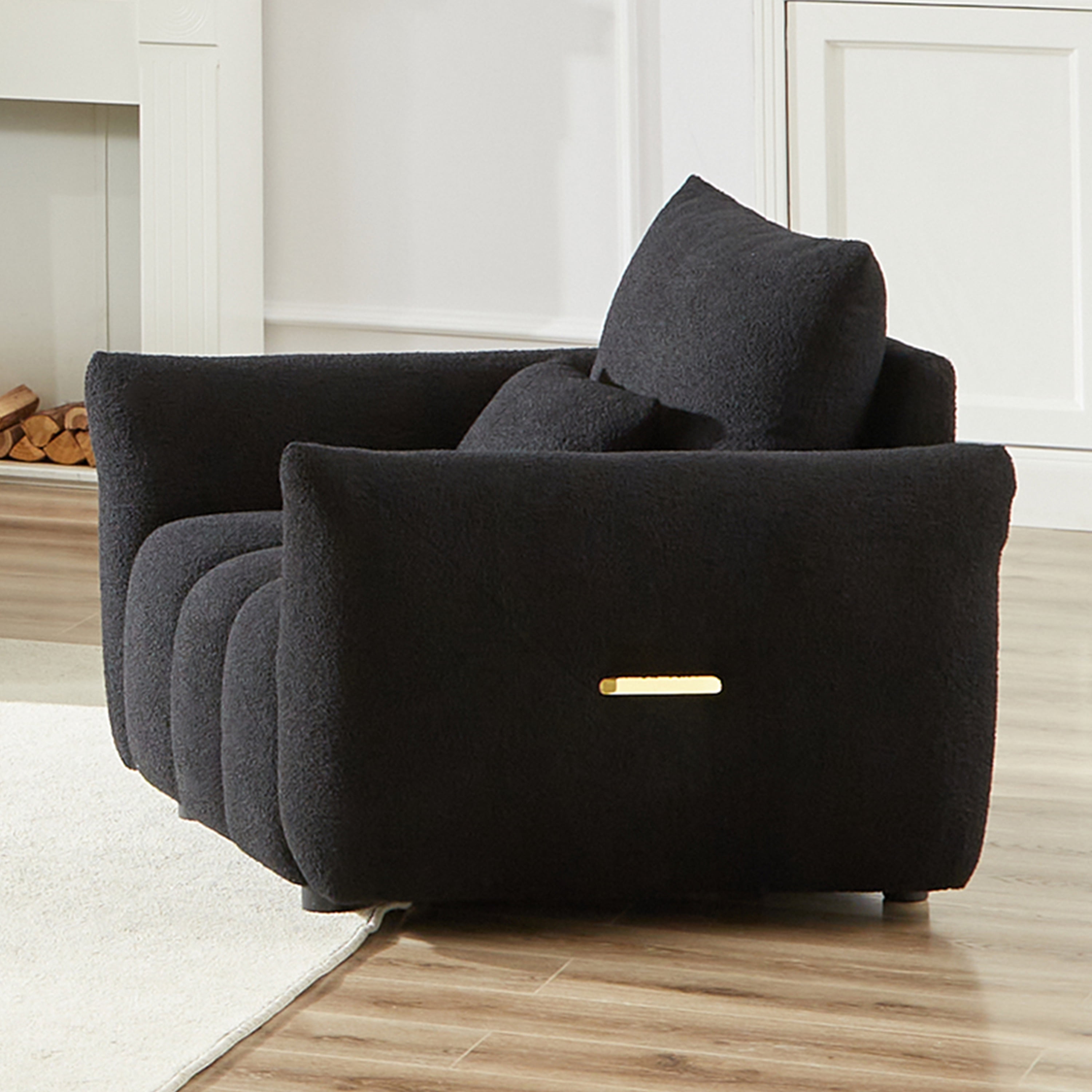Wiilayok 33.5"D x 37.75"W Teddy Cloud Sofa Couch, Comfy Upholstered Sherpa Deep Seat Boucle Sofa, Cozy Modern Single Couch with 1 Pillows, Loveseat for Living Room Apartment Office, Black