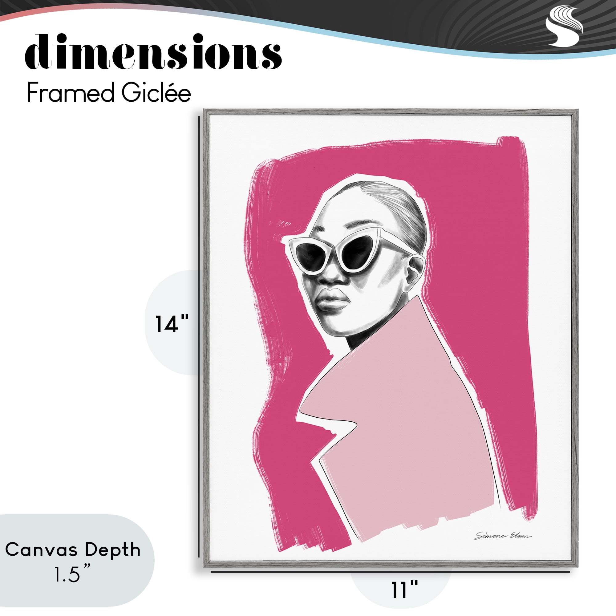 Stupell Industries Pink Attitude Fashion Portrait Gray Framed Giclee Art, design by Simone Elum
