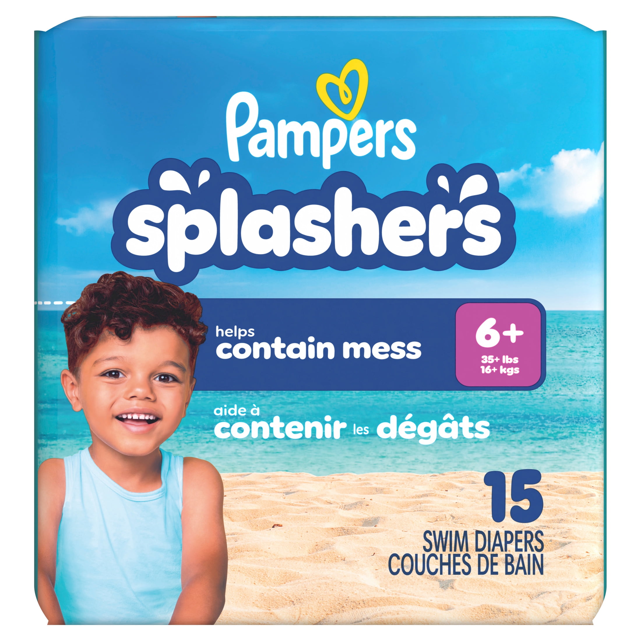 Pampers Splashers Swim Diapers, Size 6+, 15 Count (35+ lbs)
