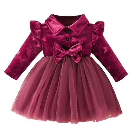 

WUXIAN Toddler Children Girls Long Sleeve Bowknot Butterfly Printed Dresses Tulle Dress Sundress Infants Baby Versatile Dailywear