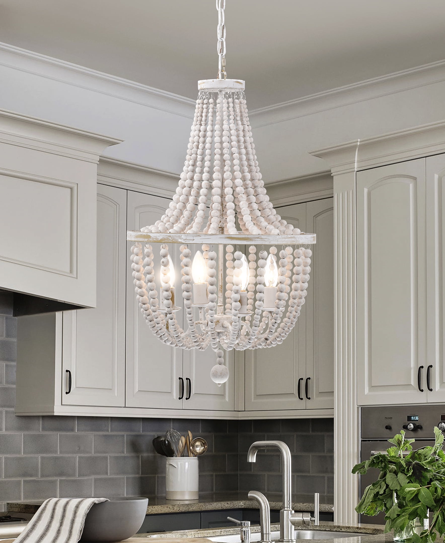 Samsa 16 in. 4-Light Indoor Weathered White and Matte Gold Finish Chandelier with Light Kit