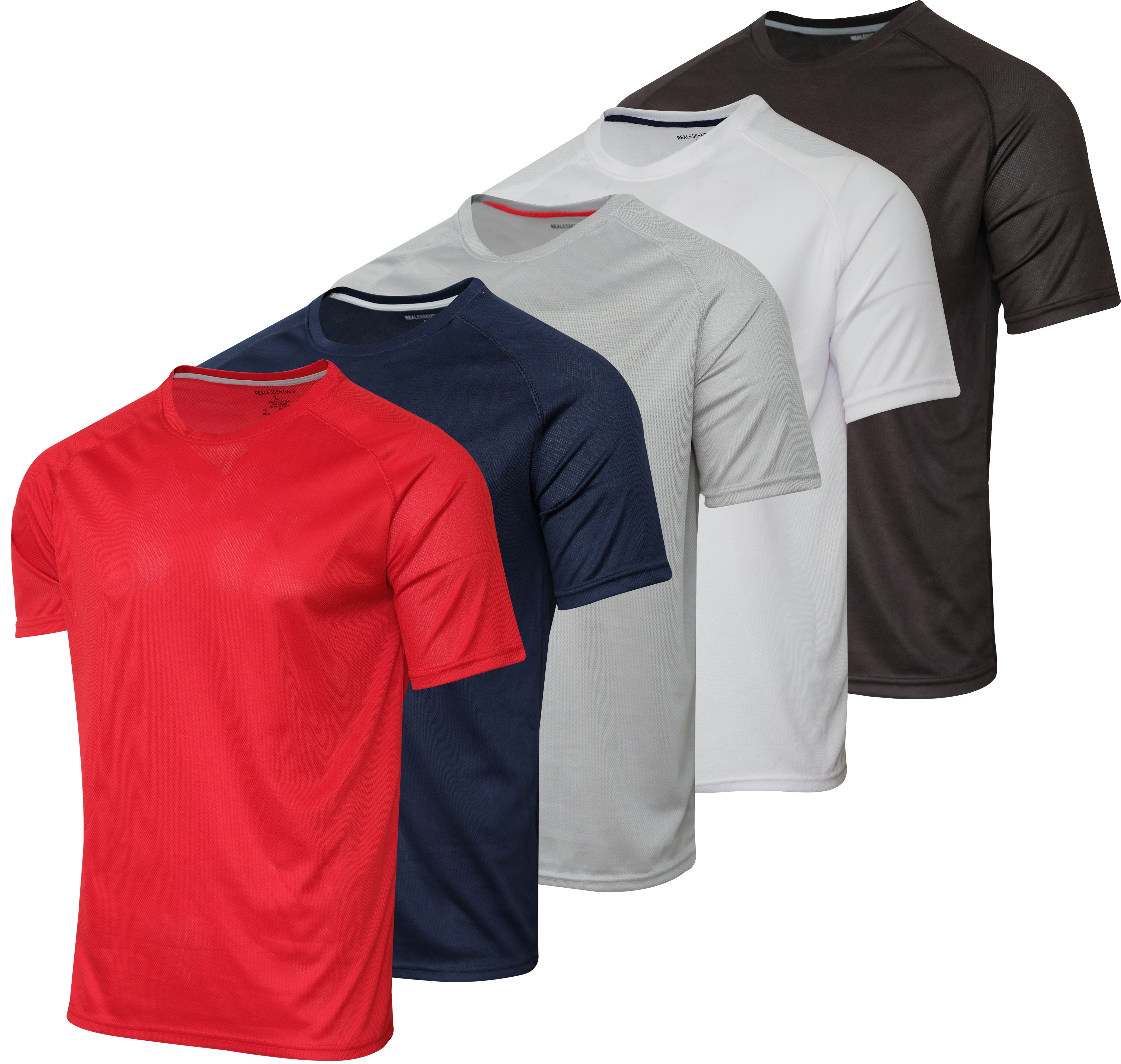 5 Pack: Men’s Mesh Performance Quick Dry Tech Stretch Ultra-Soft Breathable Short Sleeve Crew Active T-Shirt