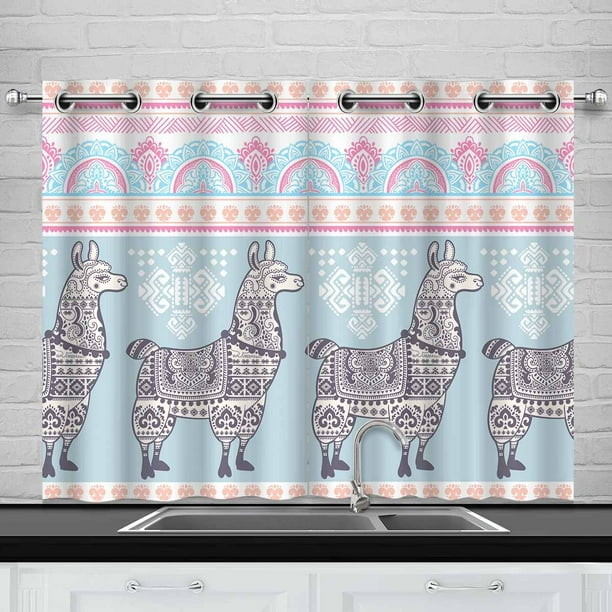 MKHERT Cute Alpaca Llama Window Curtain Kitchen Curtain ...