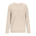 thumbnail image 4 of JSheng Women's Long Sleeve Tops Fashion Solid Color Round Neck Knitted Textured Pullover Sweater for Daily Wear Beige L, 4 of 5