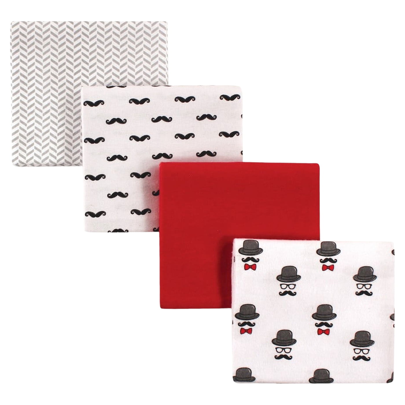 Hudson Baby Infant Boy Cotton Flannel Receiving Blankets, Mustache Hat, One Size