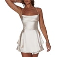 thumbnail image 3 of Okbabeha Women's Sexy Mini Dress Solid Color Sleeveless Low-Cut Spaghetti Strap Satin Tank Dress E-Girl Aesthetic Party Nightwear, 3 of 5