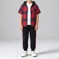 thumbnail image 2 of BLVB Boys Clothes Sets Plaid Short Sleeve Hooded Button Shirt and Jogger Pants for Toddler Kids Fall Outfits(Red AA1,7-8Years), 2 of 7