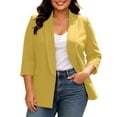 thumbnail image 2 of thefmos Women's Fall Winter Lapel 3/4 Sleeve Open Front Blazer Casual Business Work Jacket Plus Size Solid Dressy Suit Tops Office Outwear, Yellow 2XL, 2 of 8