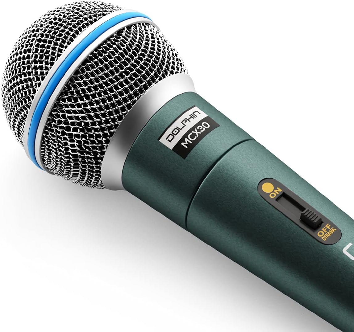 Dolphin MCX30 Handheld Dynamic Vocal Microphone, HQ Direct Connection Audio 1/4, Durable, Crystal Clear Sound, Detachable 14ft XLR Cable, Mic Stand Clip, & Carry Case