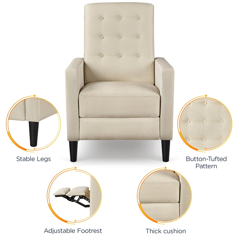 Alden Design Modern Tufted Fabric Push Back Recliner with Pocket Spring, Beige