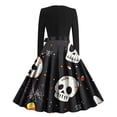 thumbnail image 3 of Haivin Robe à Imprimé d'Halloween pour Femme, Col Rond à Manches Longues avec Jupe Évasée Fluide, Robe de Costume pour Fête d'Halloween et Événements de Cosplay, 3 of 3