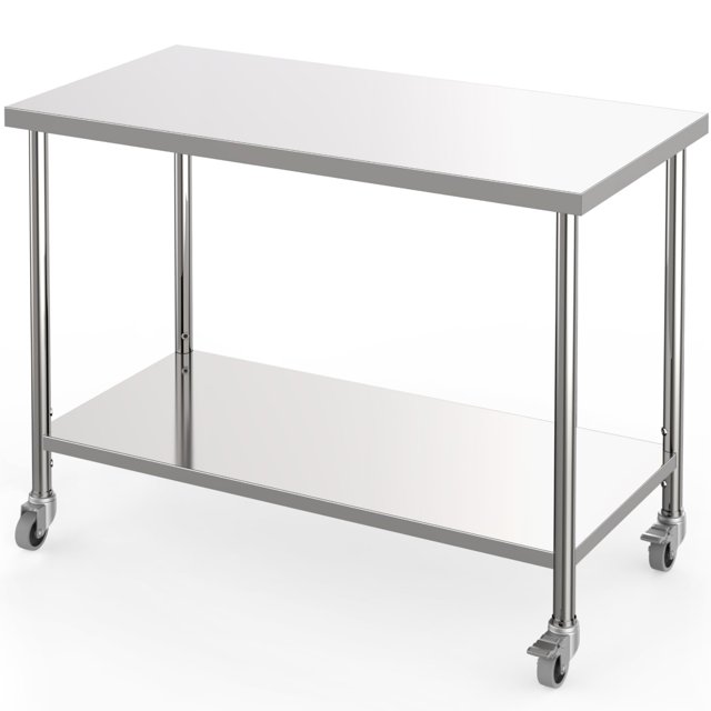 Towallmark Table Utilitaire en Acier Inoxydable 60 Pouces x 24 Pouces, Établi Roulant Robuste avec Roulettes Verrouillables et Étagère Réglable, pour Cuisine, Garage, Atelier