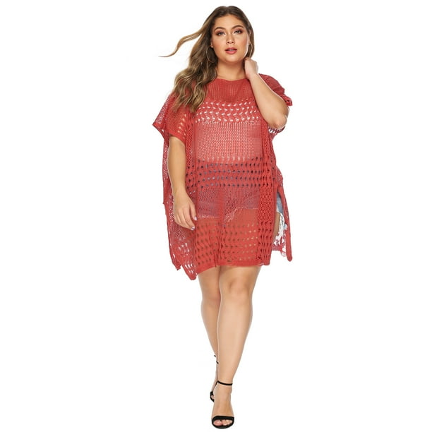 Doaraha Women's Plus Size Short Sleeve Bathing Suit Cover Up Crochet