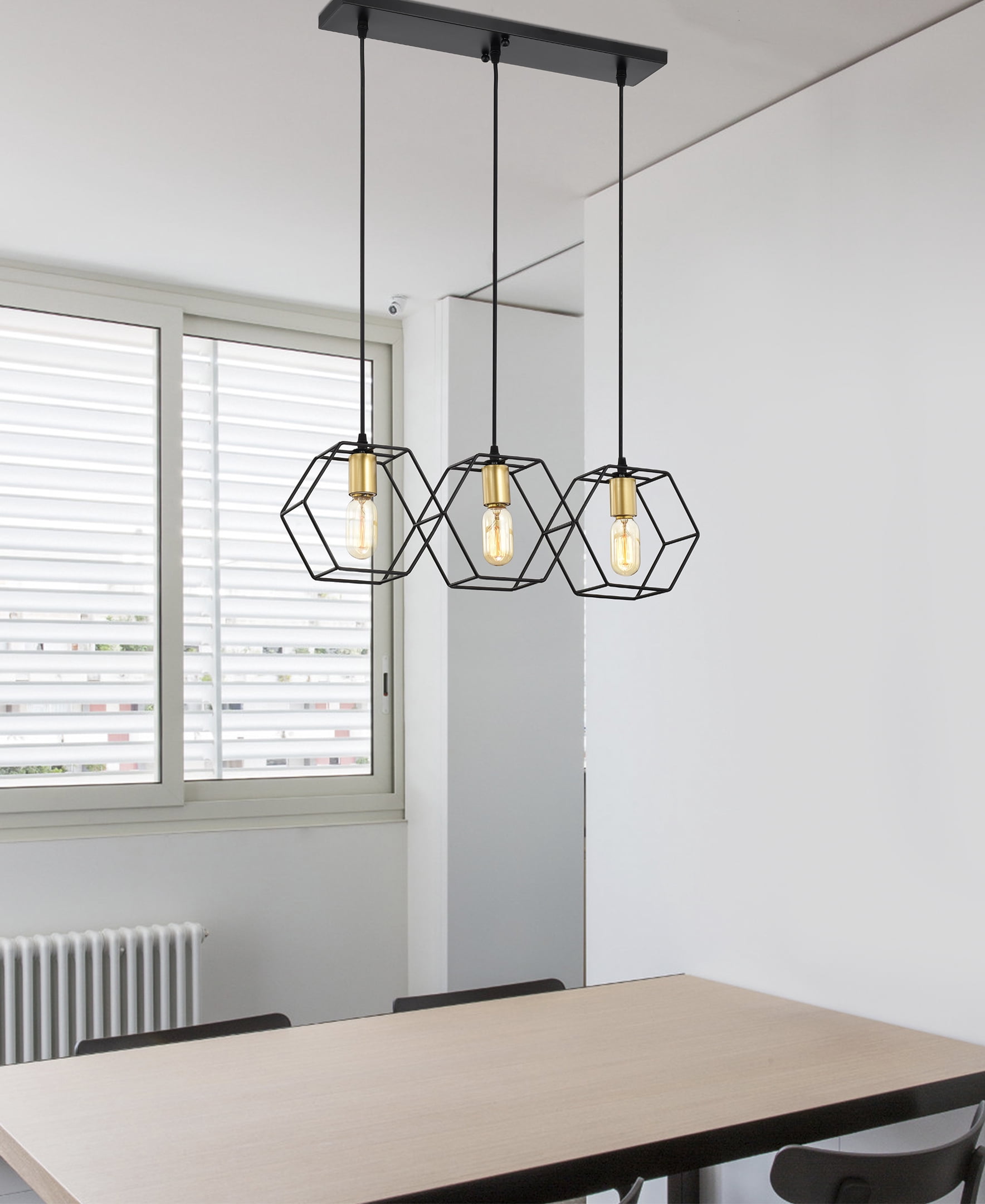 Horatia 24 in. 3-Light Indoor Matte Black and Satin Gold Finish Chandelier with Light Kit
