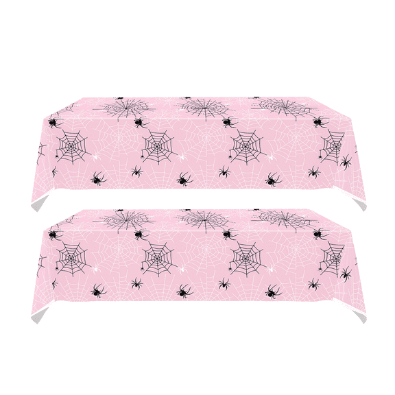 2Pcs Halloween Pink Spider Web Party Tablecloth | 71 x 42.5 Inch | Spider Web Birthday Party Supplies (Pink)