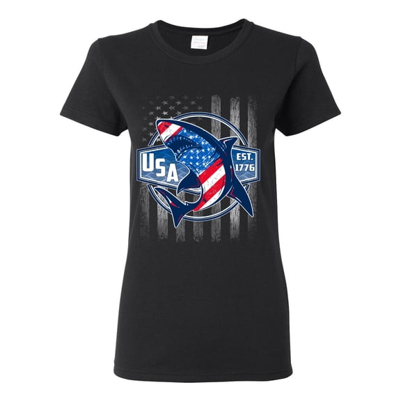 Wild Bobby Great White Shark USA Since 1776 Women Graphic Tee