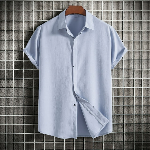 zanvin Summer Tops, Men Casual Solid Turndown Short Sleeve Button Closure Shirt Hawaii Blouse