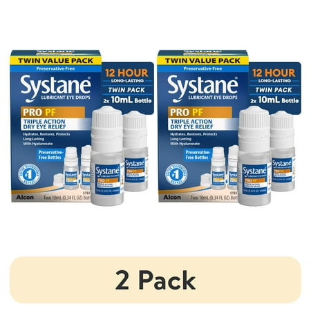 (2 pack) Systane PRO PF Eye Lubricant Drops for Dry Eyes, Hydrate, Restore & Protect (2 x 10 mL)