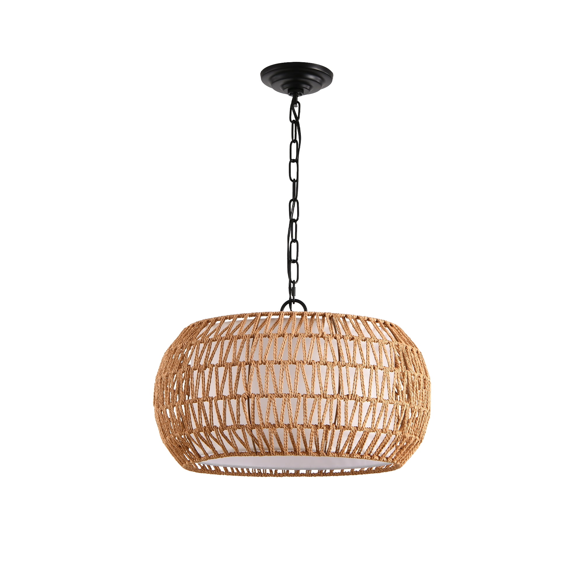 Jopath 18" Farmhouse Pendant Light with Adjustable Height, Boho Woven Jute Rope Hanging Ceiling Light Fixture, for Dining Room, Living Room, or Kitchen Island (Bulb Not Included)